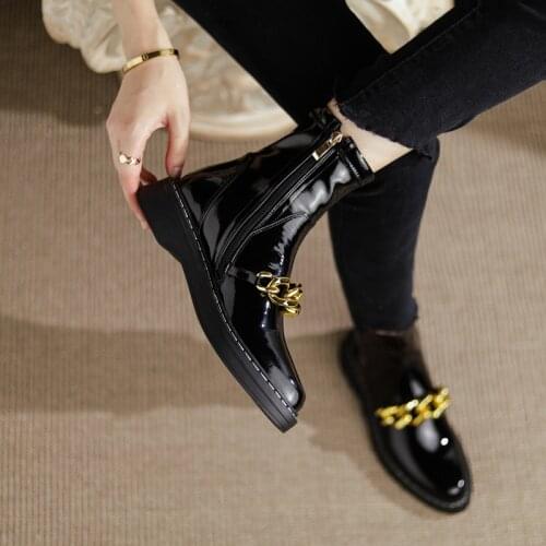 2021 Winter Genuine Leather Women Boots Fashion Round Toe Chunky Heel ANKLE Boots Platform Shoes Women Shoes Motorcycle Boots