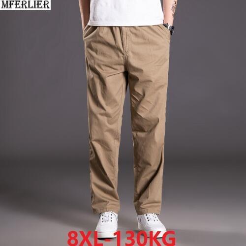 Autumn Men casual simplie cotton pants big size 6XL 7XL 8XL loose out door thin straight pants army green Elastic waist pants 50