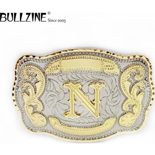 Bullzine zinc alloy 26 letters belt buckle FP-03732-N double color belt buckle LUXURIOUS jeans gift belt buckle drop shipping