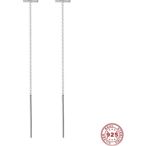 Doreen Box Sterling Silver Ear Thread Threader Earrings Silver T-shaped Drop Earrings Female Elegant Fine Jewelry 6x8 mm 1 Pair