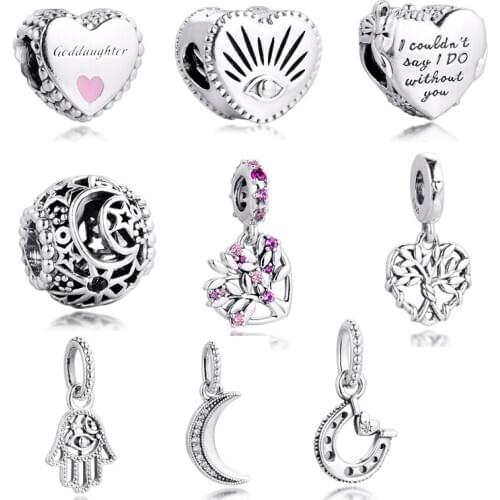 GPY Goddaughter Heart Family Tree Star Charms 925 Original Fit Pandora Bracelet Sterling Silver Beads for Jewelry Making DIY