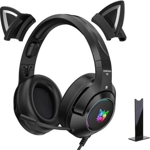 New Arrival K9 Black Demon Version Cat Ear Gaming Headset With Mic RGB Luminous Wired Gamer Headphones For Phone Computer