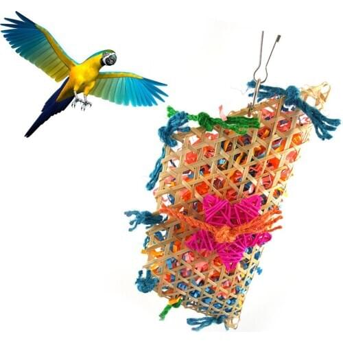 Parrot Bite Toys Birds Wooden Climbing Biting Straw Rope Colorful Funny Play Toy With Hanging Hook For Pet Bird Supplies 1PC