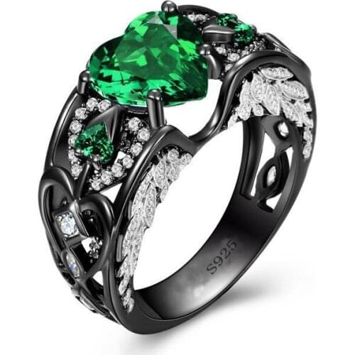 Vintage Angel wings Heart cut 3ct Lab Emerald Ruby Ring 925 sterling silver Party Wedding band Rings for Women men Jewelry Gift