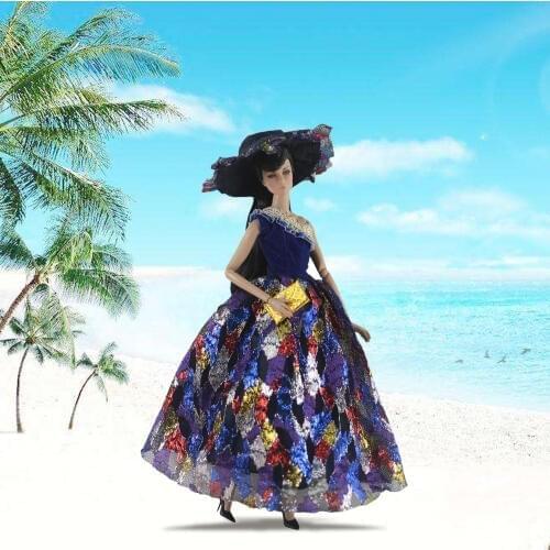Besegad Colorful Evening Wedding Dress Princess Outfit Clothes Gown with Hat Bag for Barbie 30cm/11.81inch Girl Doll Accessories