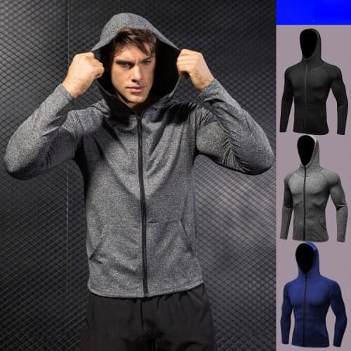 Autumn winter PRO sports jacket Men Fitness running Cycling workout coat long sleeves Hooded Zipper coat quick-drying Sweatshirt