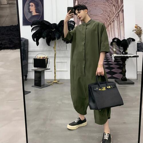 2020 Summer Men Casual Jumpsuit Overalls Male One Piece Mens Loose Tooling Rompers Tide Male Hairstylist Cropped Trousers