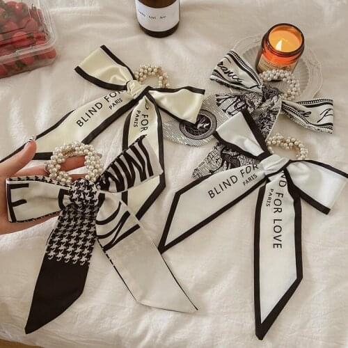 Fashion and Elegant Printing Multicolor Bow Hairband Temperament Ponytail Tie Sweet Pearl Elastic Hairband Gift