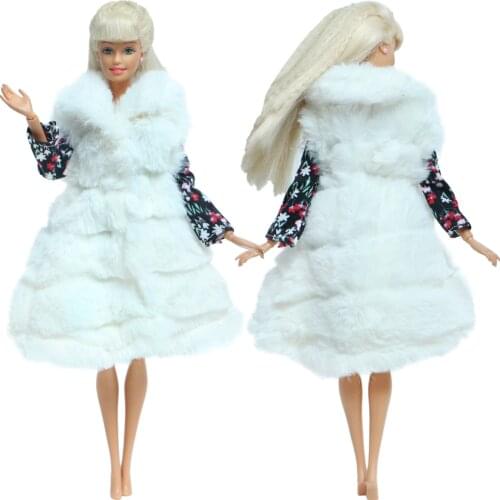 Fashion Doll Outfit Soft Fur Winter Warm Wear Vest Coat + Mini Short Pants Flower Clothes for Barbie Doll Accessories Kids Toy