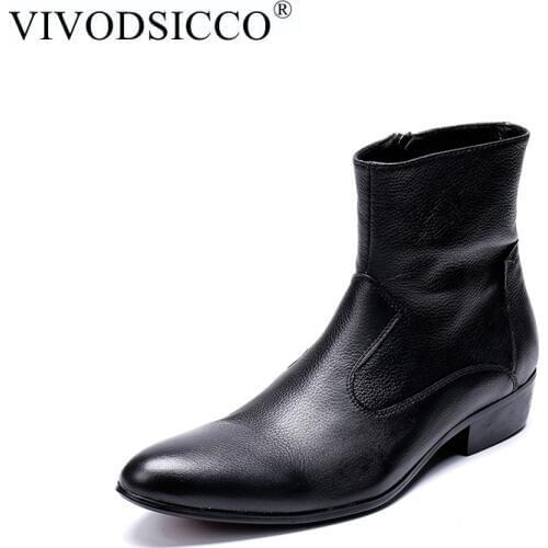 VIVODSICCO British Style Men Fashion boots Pointed Toe Chelsea Boots Genuine leather Breathable Western Ankle Boots Male shoes