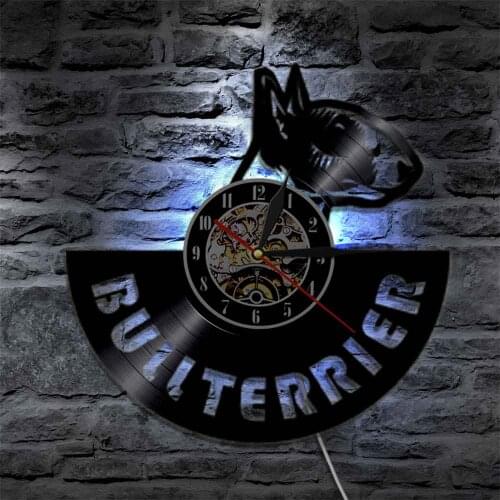 Bull Terrier Dog Wall Art Clock Dog Breed Pug Needle Vinyl Record Wall Clock Timepiec Pet Shop Decor Gift For Bull Terrier Lover