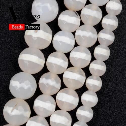 Natural Faceted White Tibetan Dzi Agates Prayer Stone Beads for Jewelry Making 6/8/10mm Spacer Beads DIY Jewellery Accessories