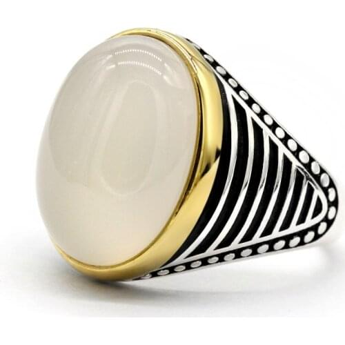 New Turkey Mens Husband Gift Natural Agate Ring 925 Sterling Silver Agate Ring Classic Retro Unisex High Jewelry