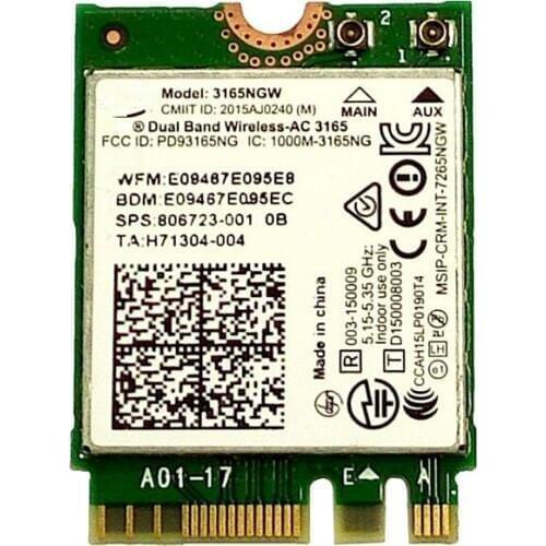 SSEA new for Intel Wireless-AC 3165 3165NGW 802.11AC WIFI Bluetooth 4.0 NGFF card for HP 430 440 450 820 840 G3 SPS 806723-001
