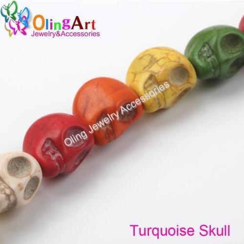 OlingArt Mixed color 15*18mm 10pcs/lot Skull Beads Green Loose Stone Charm for earrings Bracelet necklace jewelry making Finding