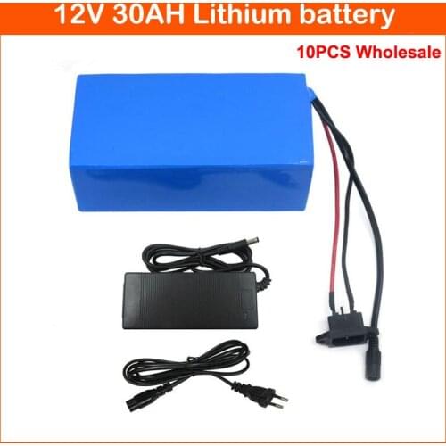 Wholesale 10pcs 12V 30AH 30000MAH lithium battery 12 V 3S 12P Battery pack with indicator light 3A charger