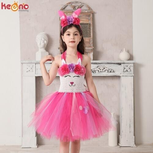 Easter Bunny Tutu Dress and Headband Set Girls Pageant Princess Flower Tutu Party Dresses for Kids Halloween Birthday Clothes