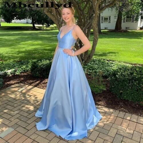 Mbcullyd Glamorous Blue Evening Dresses For Wedding 2020 Sexy Cross Backless Prom Party Gowns For Women Plus Size robe de soiree