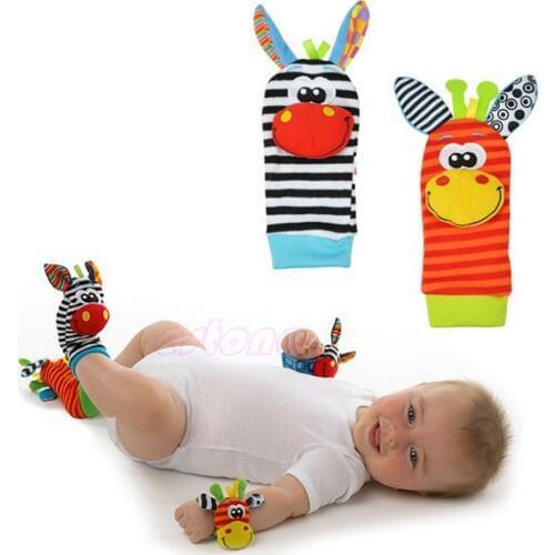 Lovely Infant Baby Kids Boy Cute Animal Hand Wrist Bells Foot Sock Rattles Soft Toys Baby Shower Gift