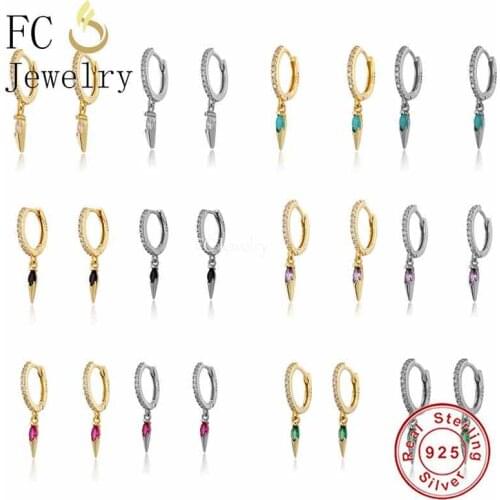 925 Silver Simple 18k Gold Plate Slim Circle Rivet Black Red Purple Zircon Hoop Earring For Women Pendientes Brincos 2021 Trends