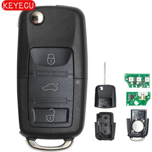 Keyecu Flip Complete Remote Car Key 3B Fob for VW Volkswagen Seat Skoda 2001-2010 433MHz ID48 Chip 1J0 959 753 AH