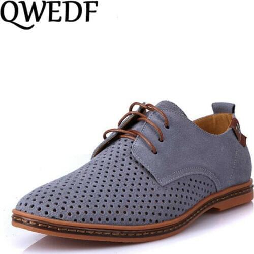 QWEDF Men Oxfords Shoes Man 2018 Summer Breathable Suede Leather Shoes British Man Cut Outs Dress Shoes Big Size 38-48 XX-033