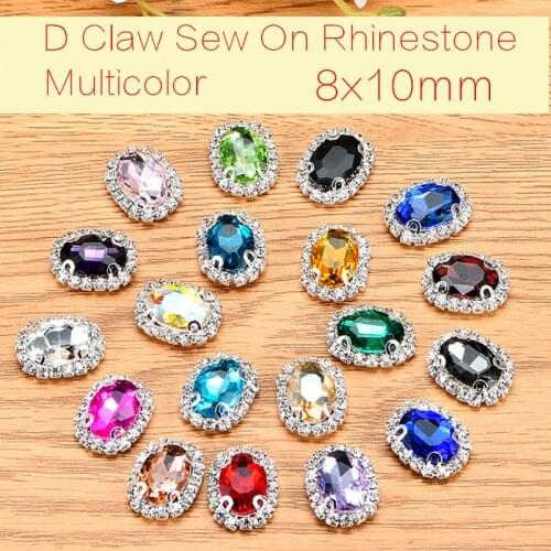 8x10mm 10pcs/lot Oval Glass Crystal Sew On Rhinestones With Claw High Quality DIY Decoration Buttons