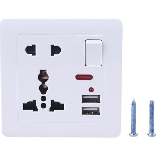 Switched Outlet Adapter Panel British Standard Wall Power Socket Switch Control 13A 5 Hole Panel Dual USB Charger Ports