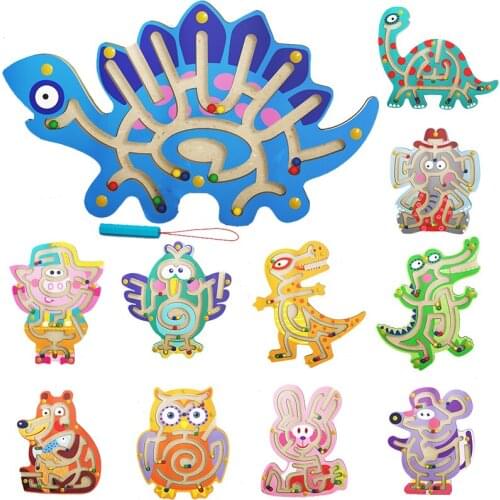 Baby Wooden Animal Brain Maze Toy Children Magnetic Maze Toy Kids Wooden Puzzle Game Toy Kid Educational Montessori Learning Toy
