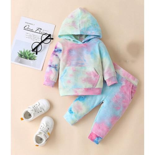 Spring Autumn Kids Hoodie Clothes Sets Baby Girls Boys Long Sleeve Tie-Dye Hooded Pullover Coats+Pants 2Pcs Children Clothing