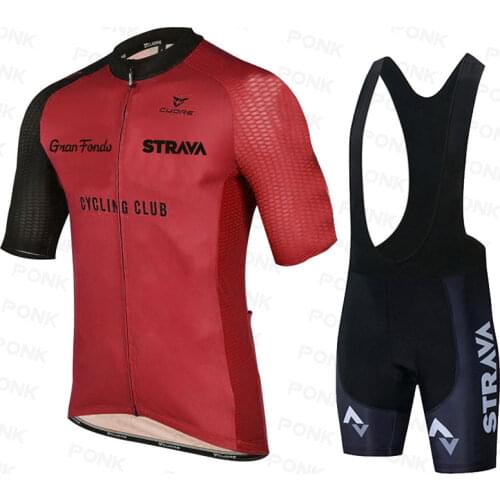 STRAVA Cycling Jersey sets red Bicycle Short Sleeve Cycling Clothing Bike maillot Cycling Jersey Bib shorts