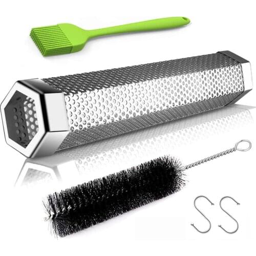 Hexagon Pellet Smoker Tube 12'' Stainless Steel BBQ Wood Pellet Tube Smoker Cold/Hot Smoking Portable Barbecue Smoke Generator