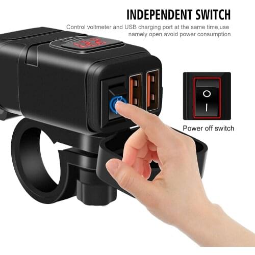 WUPP Motorcycle Vehicle-Mounted Charger Waterproof USB Adapter 12V Phone Dual Quick Charge 3.0 Voltmeter Switch Moto Accessory