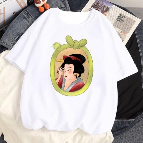 Cartoon Pattern Tang Dynasty Beauties Printing Women Casual Tshirt Fashion Round Collar Tshirts Stylish Harajuku Style T Shirts