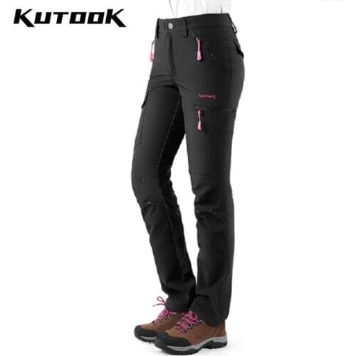 Kutook Winter Hiking Pants Women Soft Shell Trekking Pants Thermal Windproof Waterproof Outdoor Trousers Casual Climbing Sports