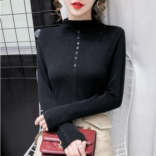 2020 New Women Shirts Elegant Office Lady Full Sleeve Cotton Tops Shirt Button Solid Turtleneck Party Casual Winter Women Shirts