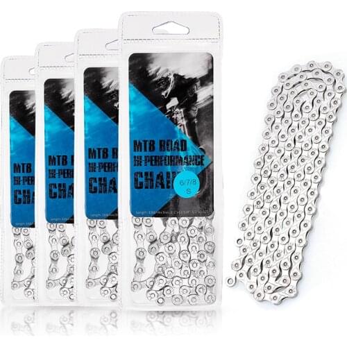1/6/7/8/9/10/11 Speed MTB Road Bike Chain Electroplated Silver Chain 24/27/30 Variable Speed With Quick Release Buckle 116 Links