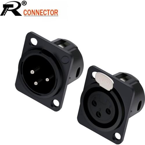 100pcs/lot 3 Pin XLR Female Jack Panel Mount Metal Shell Nickel Plated 3 Poles XLR Socket Chassis Black Color