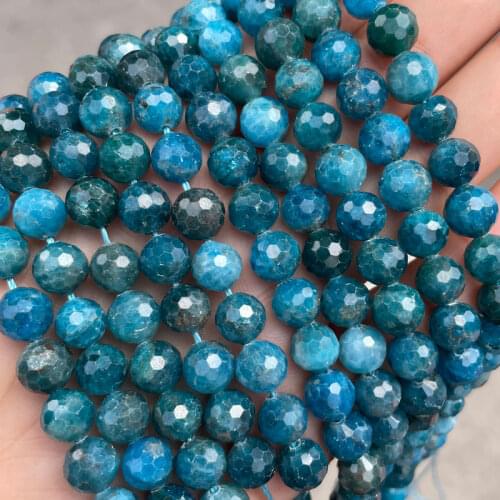 128 Faceted Natural Stone Blue Apatite Beads 8mm Round Loose Spacer Beads For Jewelry Making DIY Bracelet 15'' Strand Wholesale