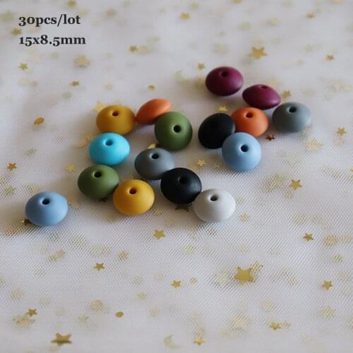 30Pcs 15mm Round Perle Silicone Lentil Beads DIY Newborn Teething Necklace Toys BPA Free Siliconen Kralen Mordedor Loose Bead