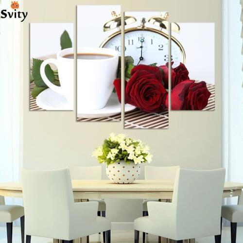 4 Panels Modern Wall Painting Coffee Kitchen Still Life Home Decorative Art Picture Prints On Canvas HD image CF024
