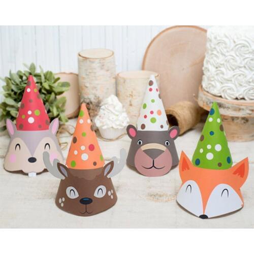 4pcs/set Jungle Animal Party Hat for Kids Birthday Baby Shower Cake Caps Party Photo Props Children Party Hair-dress Decoration