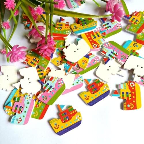 40Pcs/lot Brand New Multicolor Cartoon Wooden Buttons Fit Sewing Scrapbook For Craft Decoration DIY Accessories