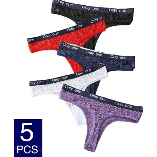5Pcs/set G-String Underwear Low Waist Briefs Comfortable Prett Intimate Lingerie Breathable Sexy Panties Women Thongs Solid Lace