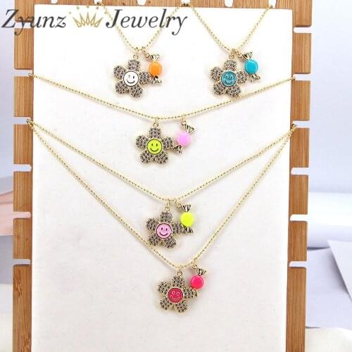 5PCS, Cute Minimalist Enamel Crystal Sun Flower Sunflower Colorful Candy Sweet Pendant Necklace Punk Smiley Face Gold Jewelry