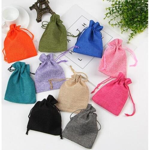 50pcs 10x14cm New Brand Jewelry Jute Bag Vintage Natural Burlap Hessia Gift Candy Bags Wedding Party Favor Pouch Jute Gift Bags
