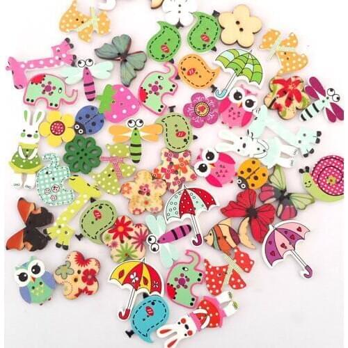 50Pcs Mixed Animal Button 2 Holes Wooden Beatiful Shaped Buttons Sewing Craft Scrapbooking DIY Sewing Button Decoration