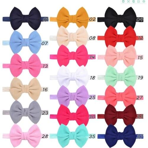 4.5 Inch Small Solid Knitting Fabric Bows Hair Clip Or Skinny Nylon Headband Fabric Hair Bow Headbands 20 Colors 60Pcs/lot