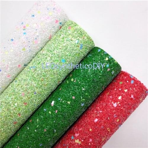 1PC 21X29CM Glitter Fabirc,Chunky Glitter Leather, Red White Green Glitter Leather Sheets For Making Bows LEOsyntheticoDIY