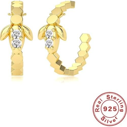 BOAKO 925 Sterling Silver Luxury Bee Hive Ear Cuffs Fake No Piercing Hexagon Circle Clip Earrings for Women Party Jewelry Gift